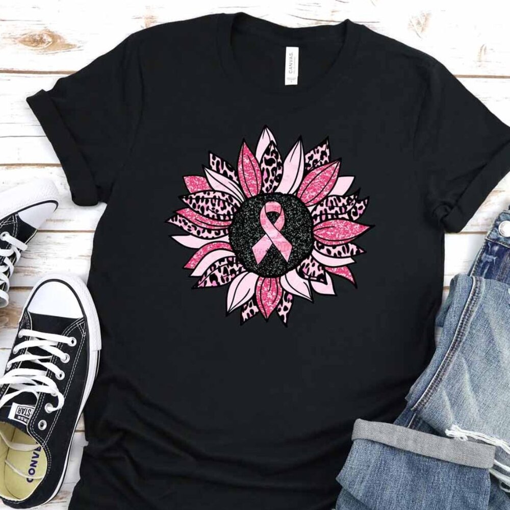 Breast cancer Sunflower Tee Shirt, Sunflower Cancer Ribbon T-Shirt